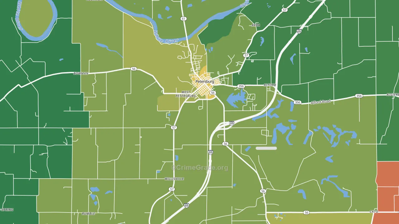 Petersburg, IN Map of Vehicle Theft Rates