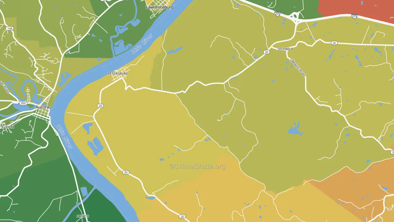 Petersburg, KY Map of Vehicle Theft Rates