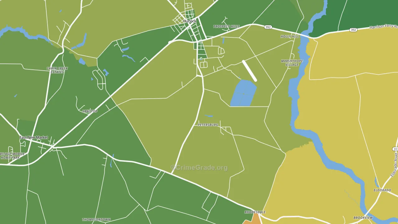 Petersburg, MD Map of Vehicle Theft Rates