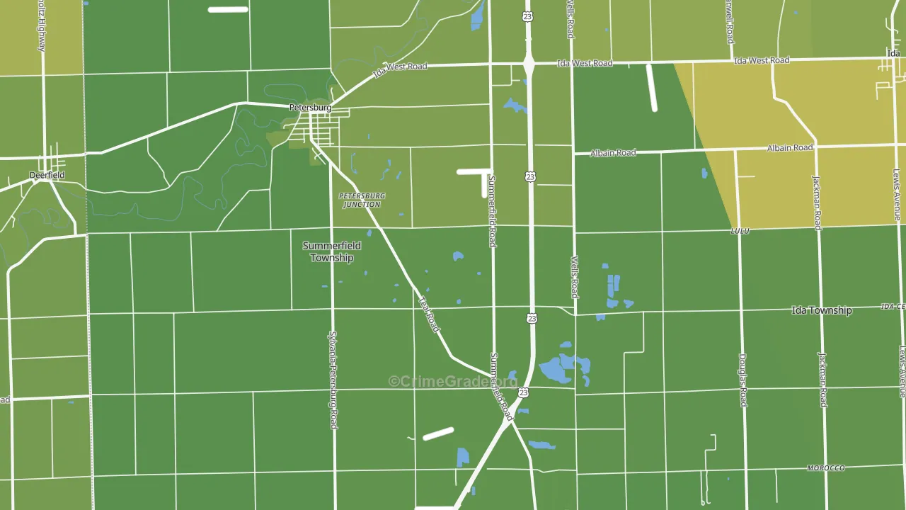 Petersburg, MI Map of Vehicle Theft Rates