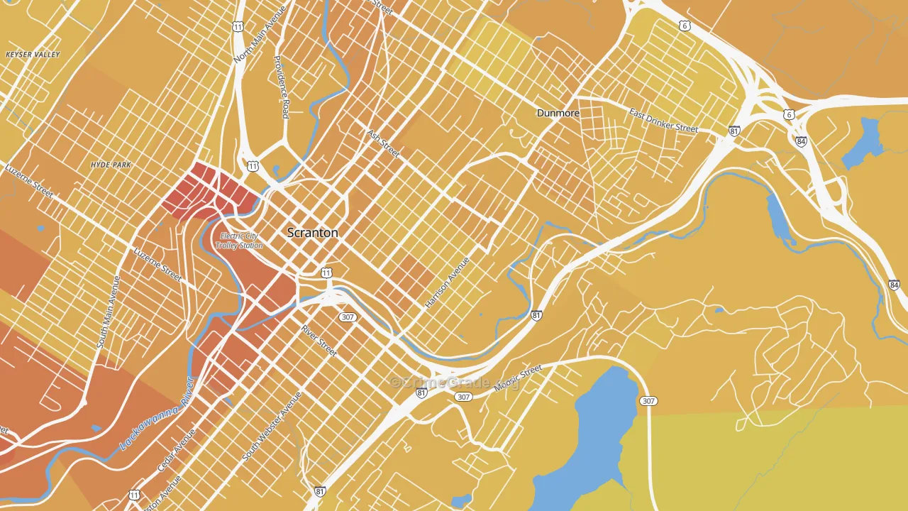 Petersburg, Scranton, PA Map of Vehicle Theft Rates