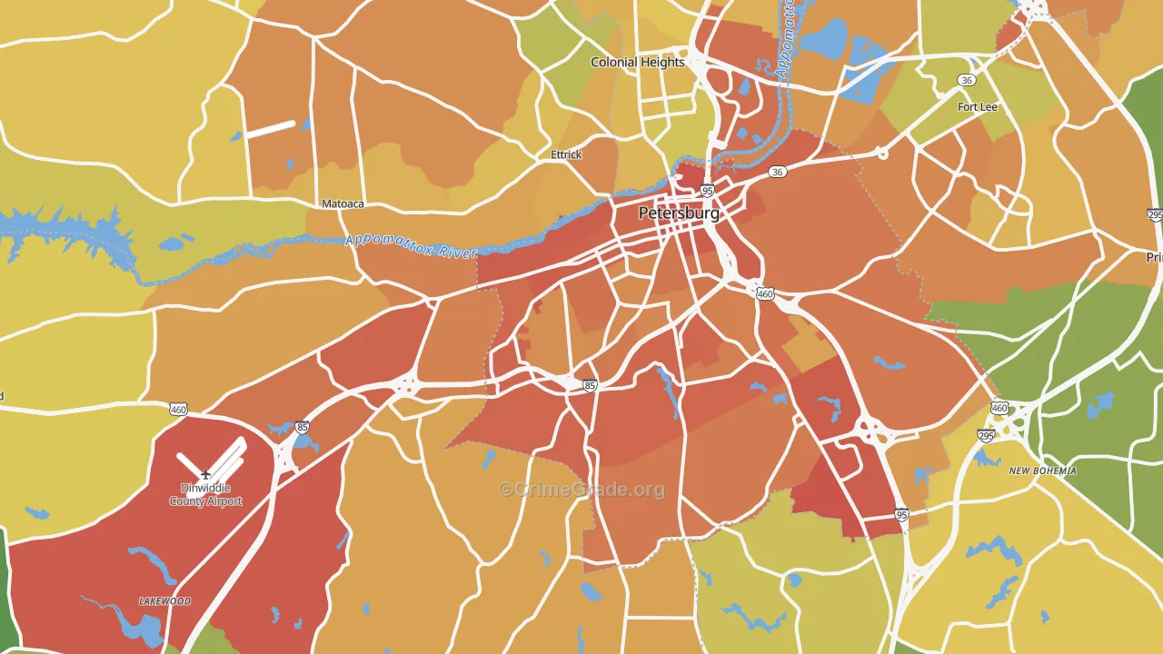 Petersburg, VA Map of Vehicle Theft Rates