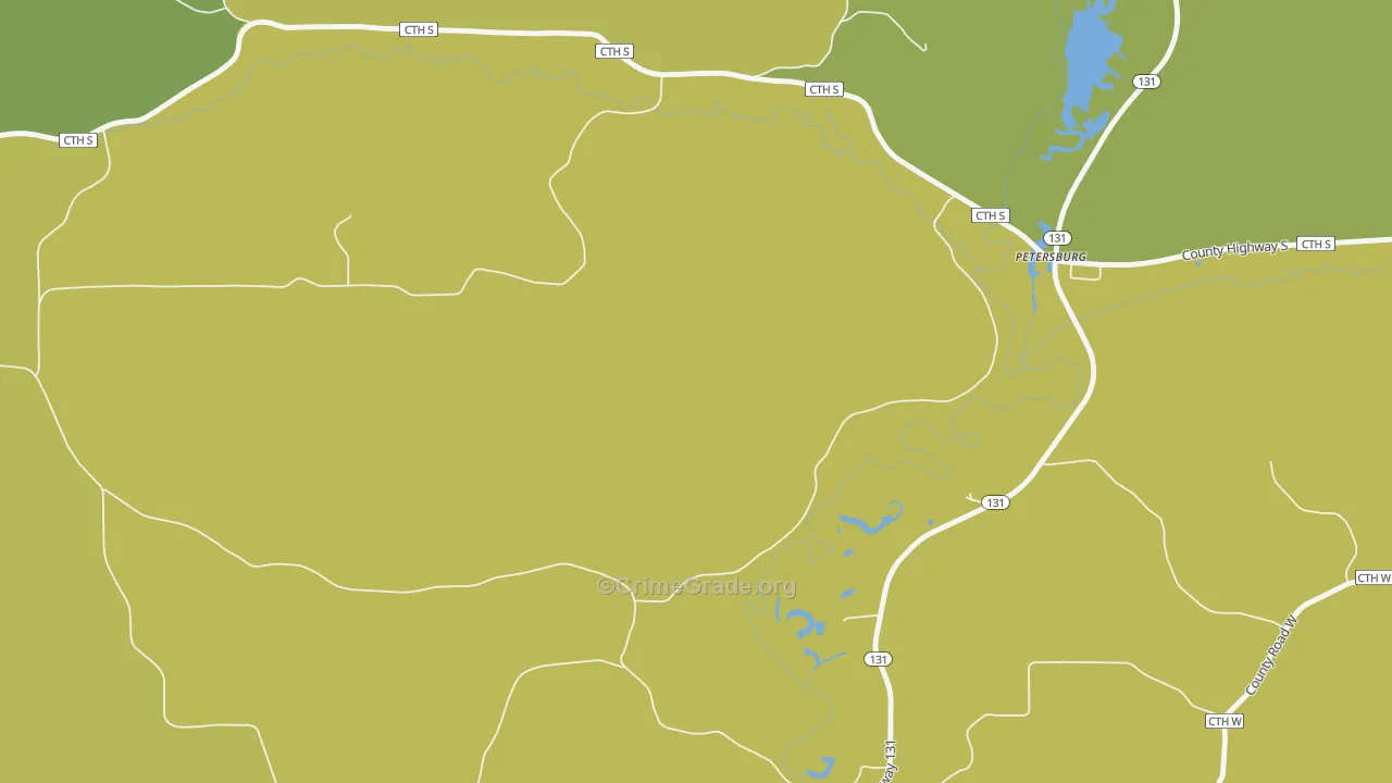 Petersburg, WI Map of Vehicle Theft Rates