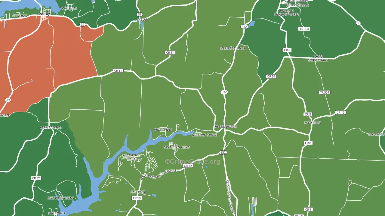 Petersburgh, OH Map of Vehicle Theft Rates
