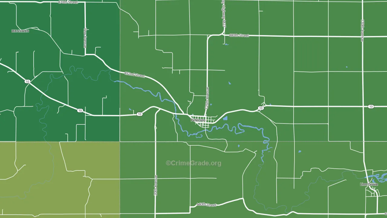 Peterson, IA Map of Vehicle Theft Rates