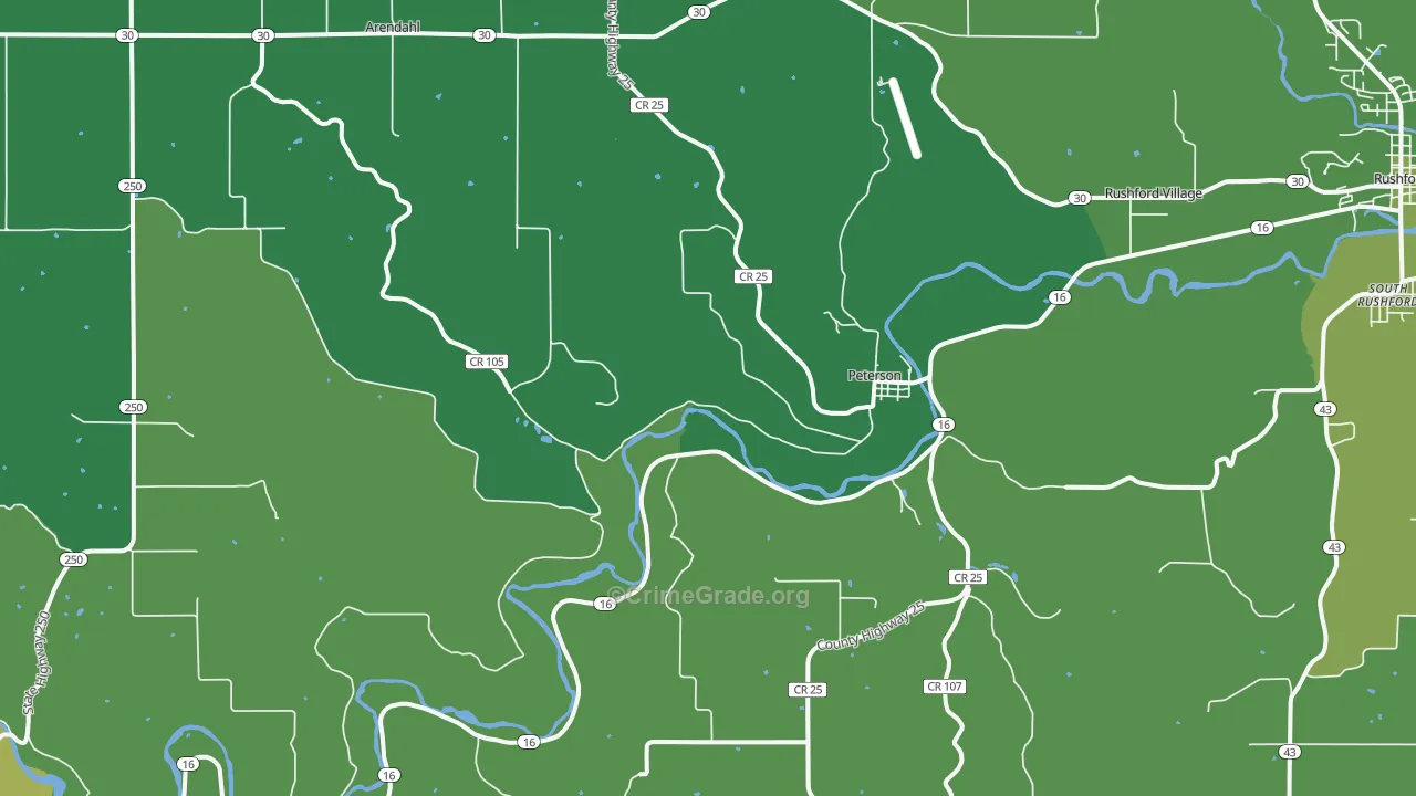 Peterson, MN Map of Vehicle Theft Rates