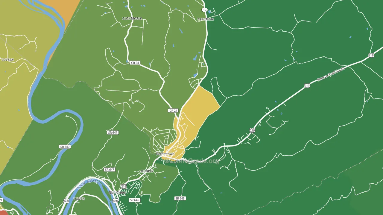 Peterstown, WV Map of Vehicle Theft Rates