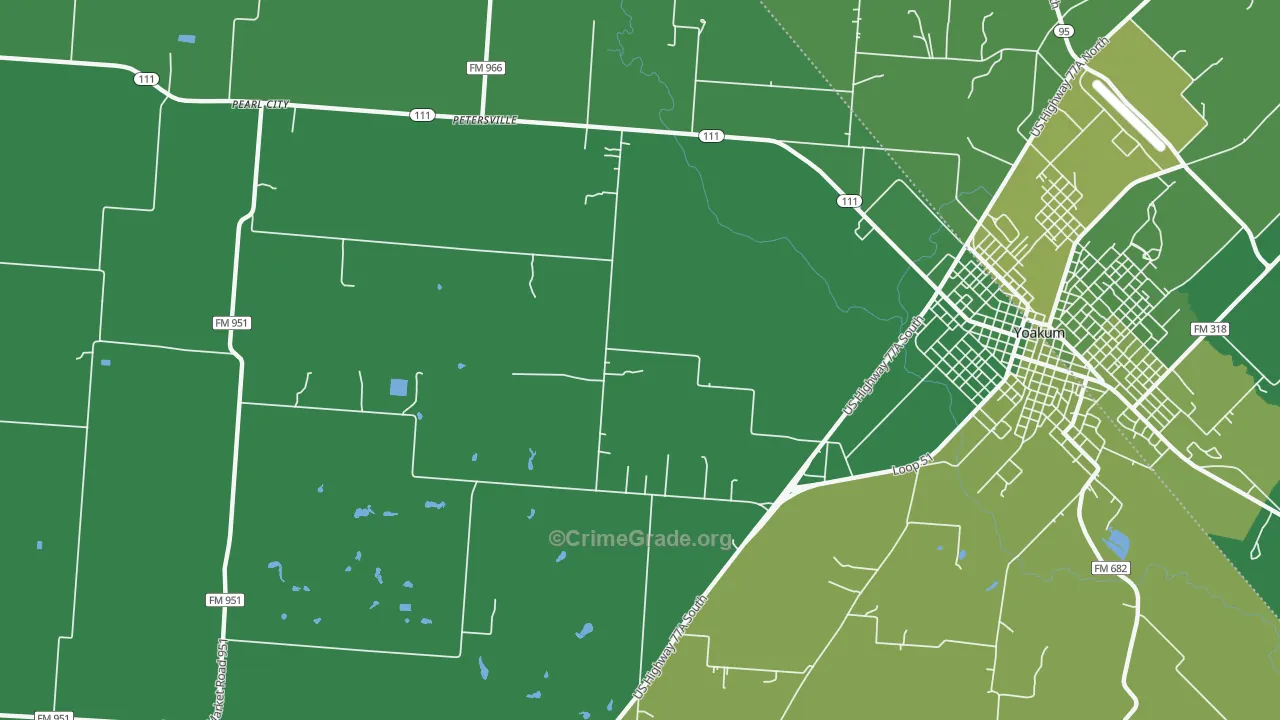 Petersville, TX Map of Vehicle Theft Rates
