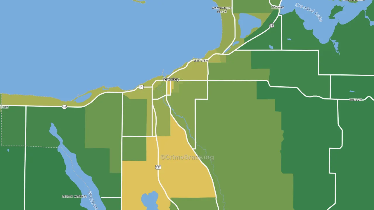 Petoskey, MI Map of Vehicle Theft Rates