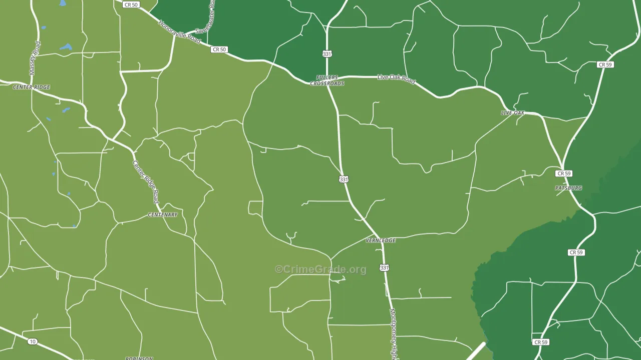 Petrey, AL Map of Vehicle Theft Rates