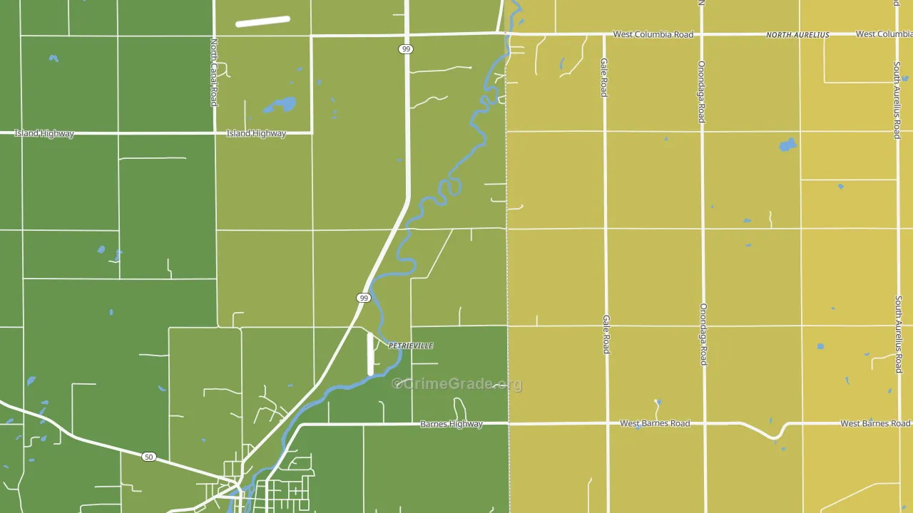 Petrieville, MI Map of Vehicle Theft Rates