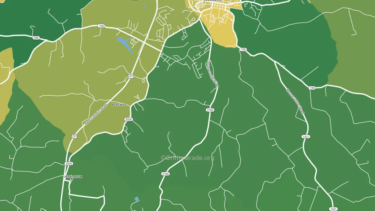 Petroleum, KY Map of Vehicle Theft Rates