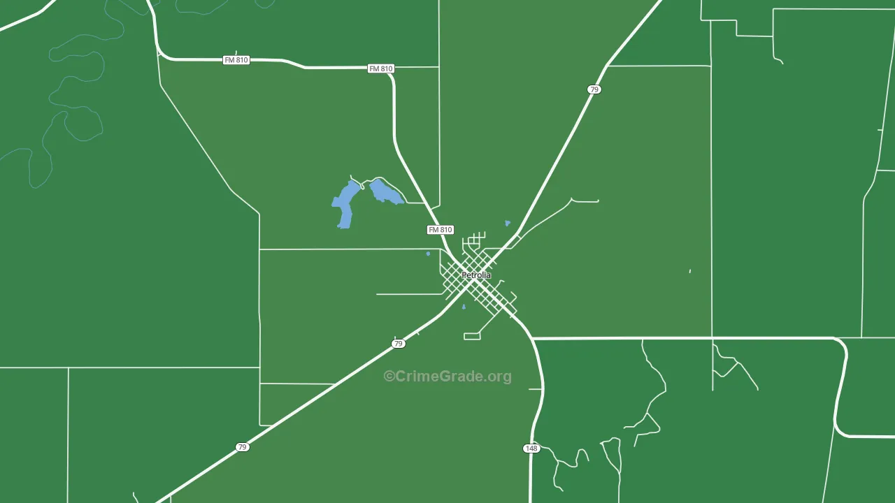 Petrolia, TX Map of Vehicle Theft Rates