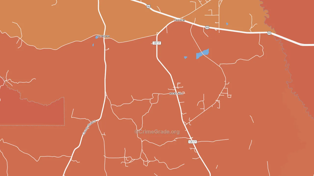 Petronia, AL Map of Vehicle Theft Rates