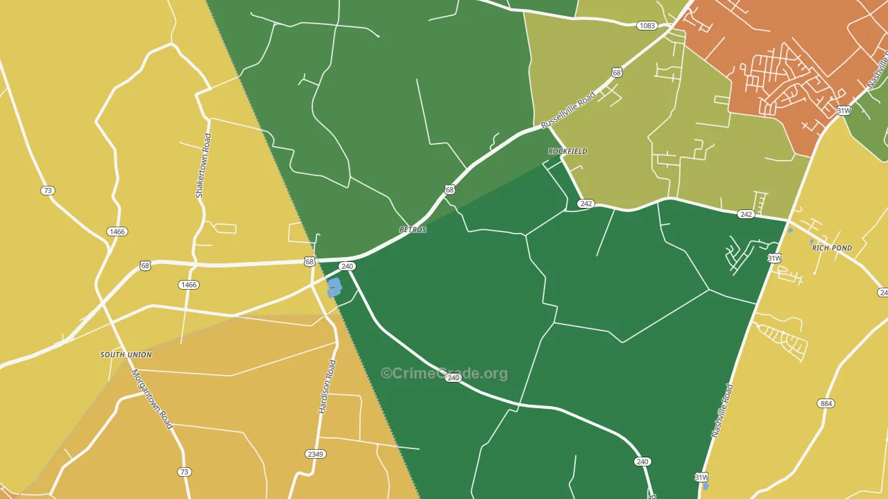 Petros, KY Map of Vehicle Theft Rates
