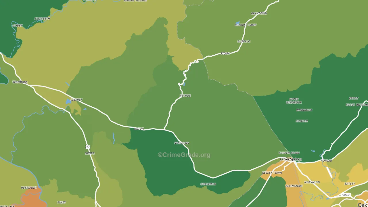 Petros, TN Map of Vehicle Theft Rates