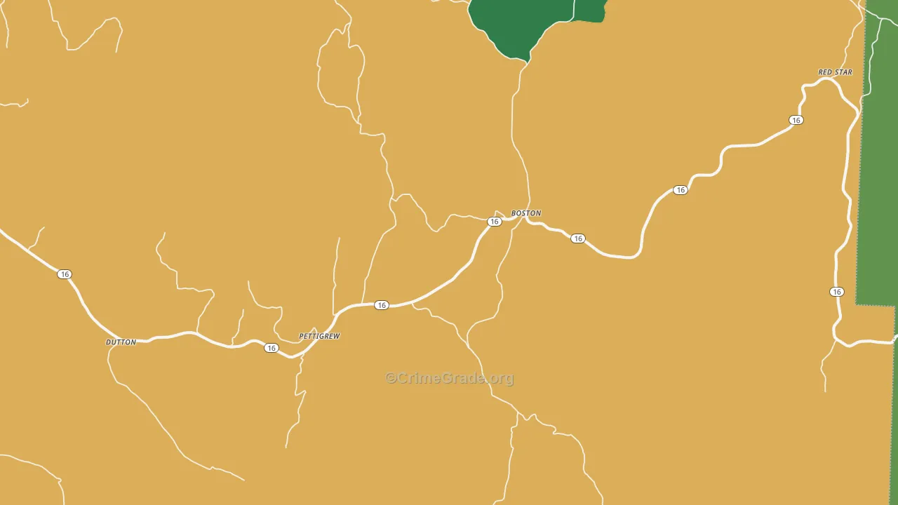 Pettigrew, AR Map of Vehicle Theft Rates