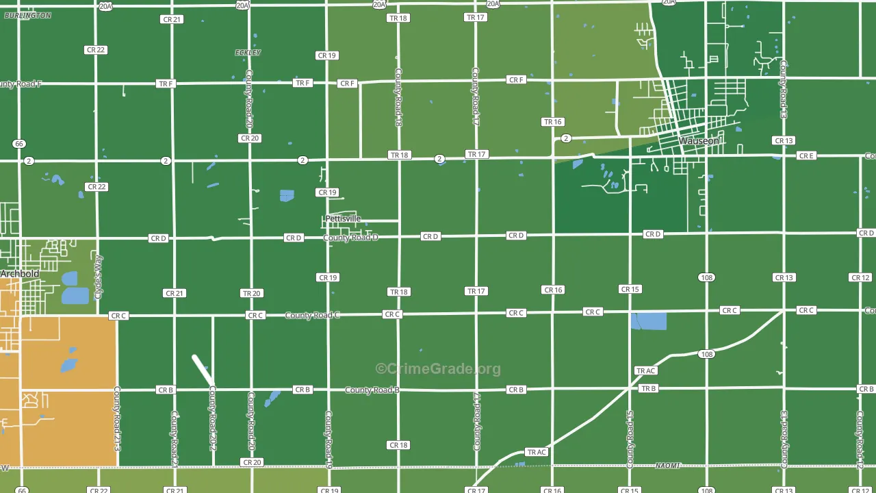 Pettisville, OH Map of Vehicle Theft Rates
