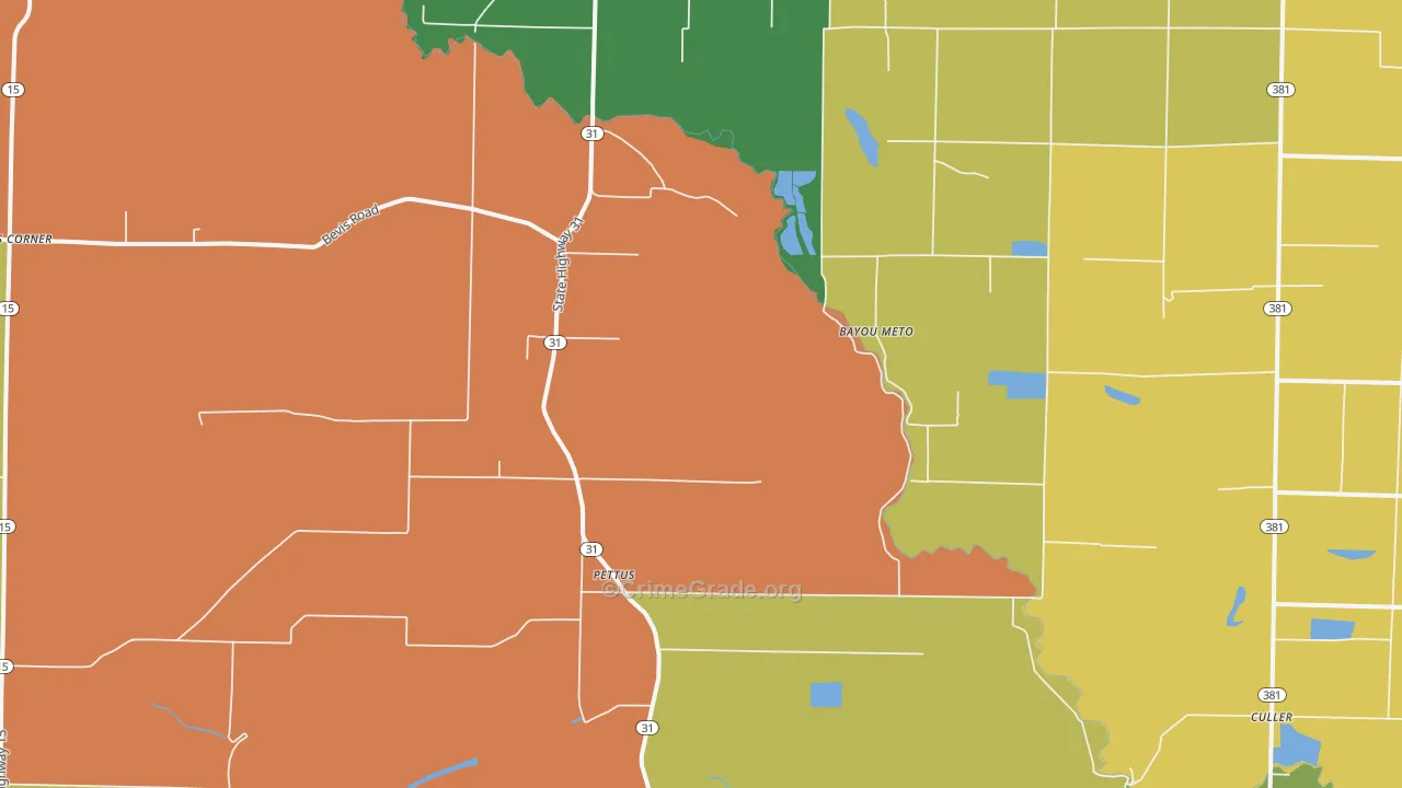 Pettus, AR Map of Vehicle Theft Rates