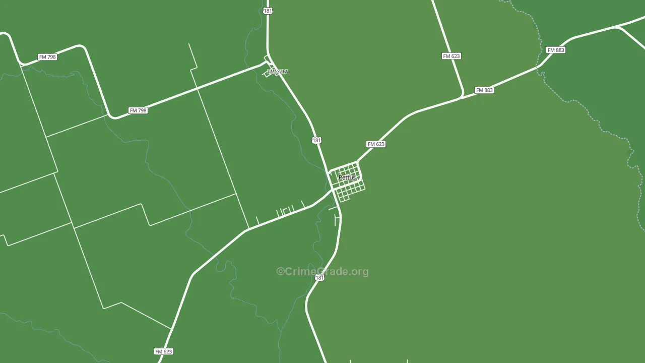 Pettus, TX Map of Vehicle Theft Rates