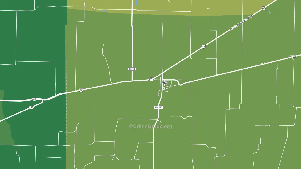 Petty, TX Map of Vehicle Theft Rates