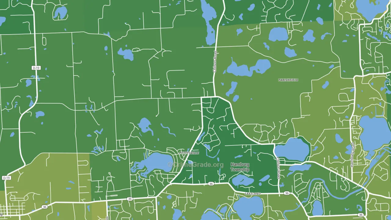 Pettysville, MI Map of Vehicle Theft Rates