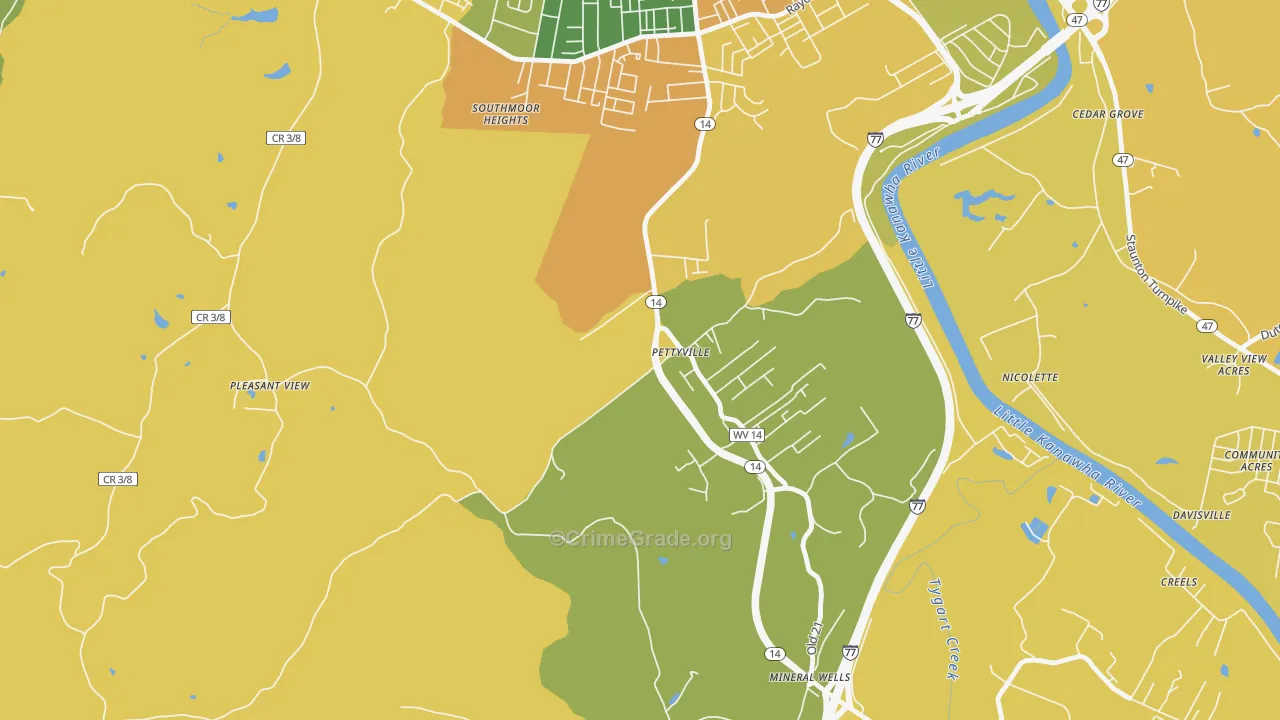 Pettyville, WV Map of Vehicle Theft Rates