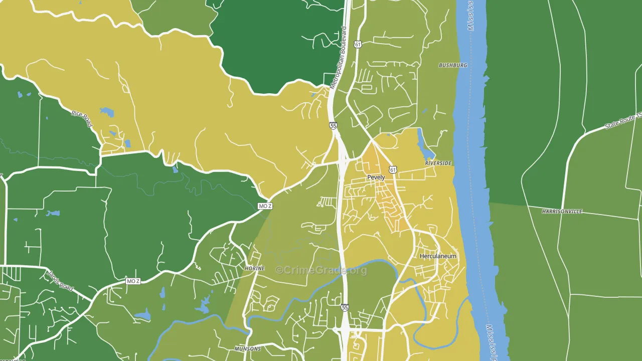 Pevely, MO Map of Vehicle Theft Rates