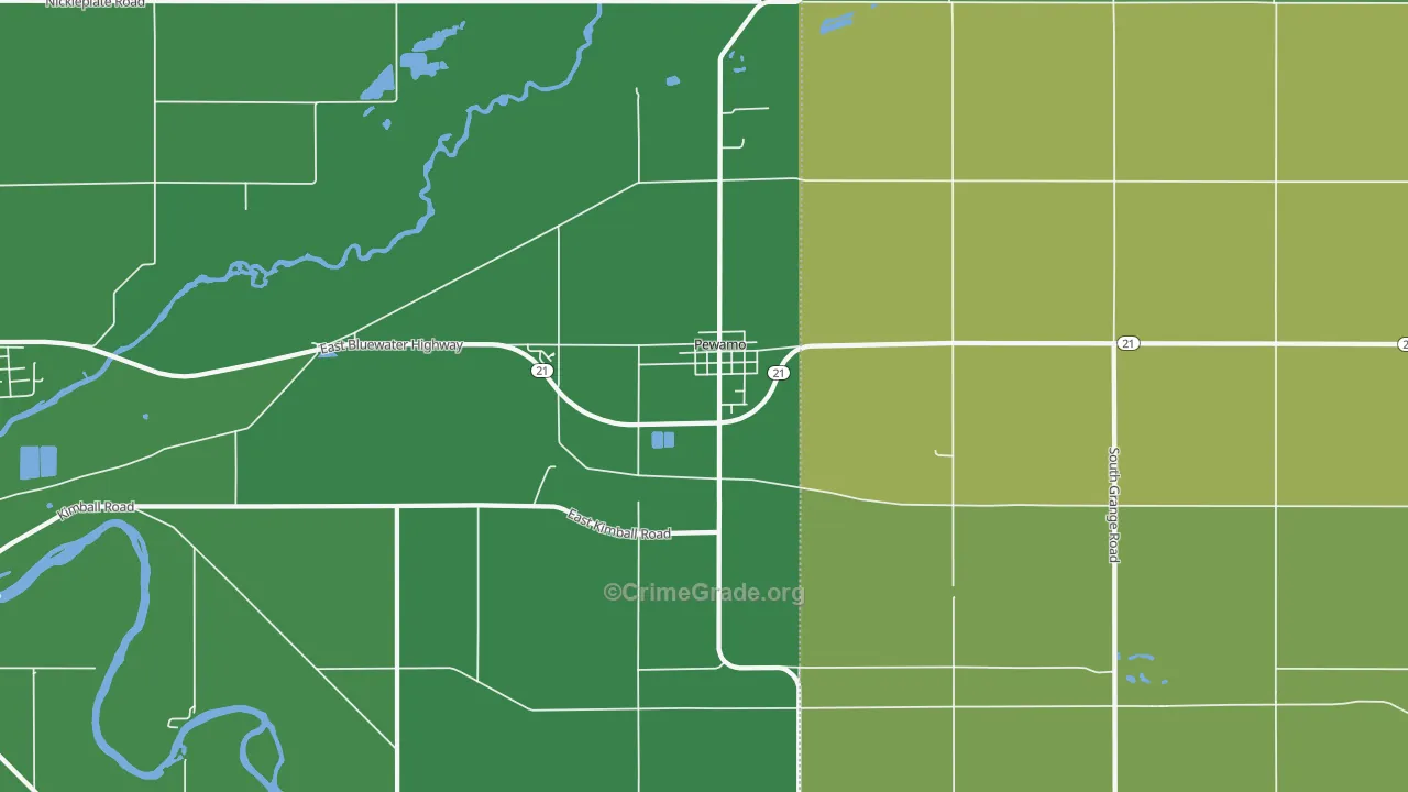 Pewamo, MI Map of Vehicle Theft Rates