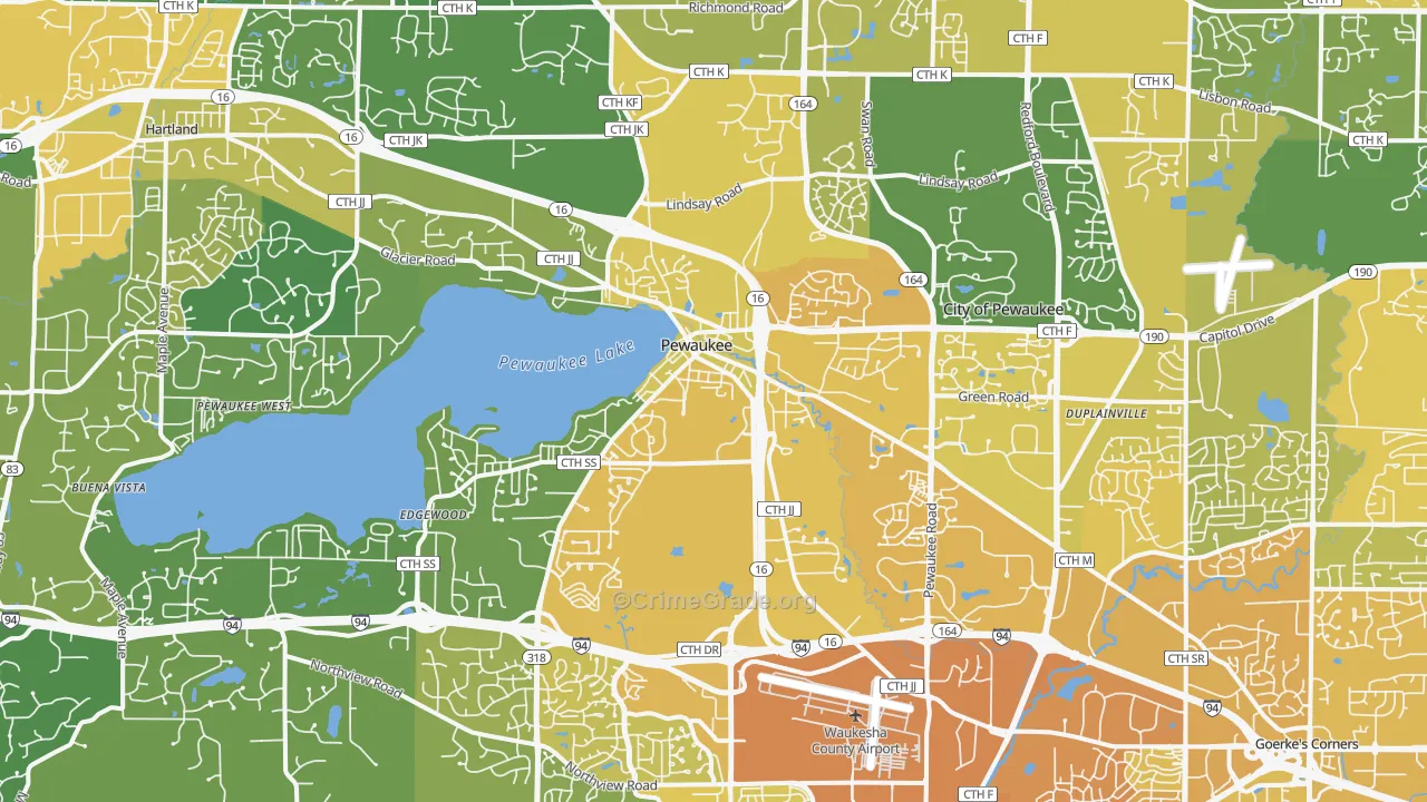 Pewaukee, WI Map of Vehicle Theft Rates