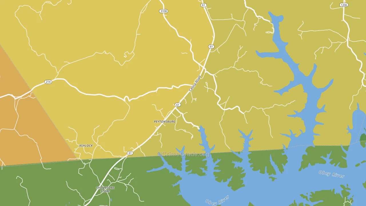 Peytonsburg, KY Map of Vehicle Theft Rates