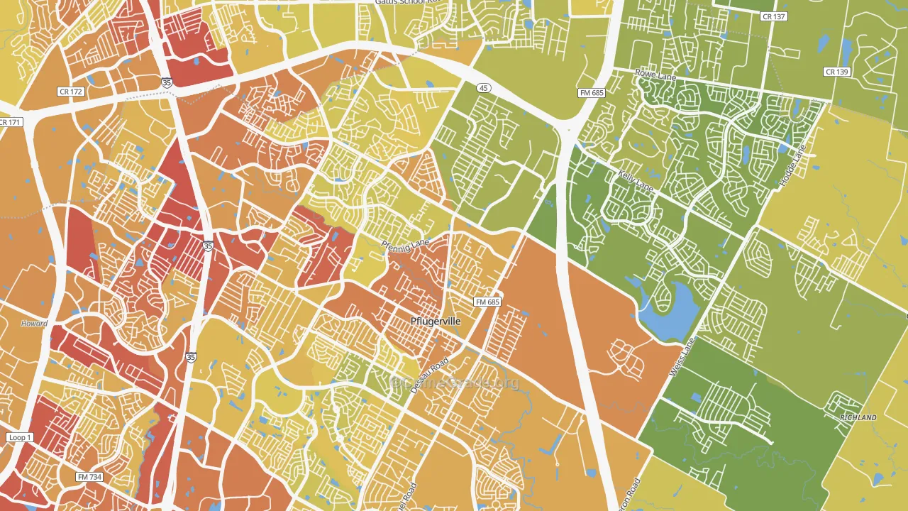 Pflugerville, TX Map of Vehicle Theft Rates