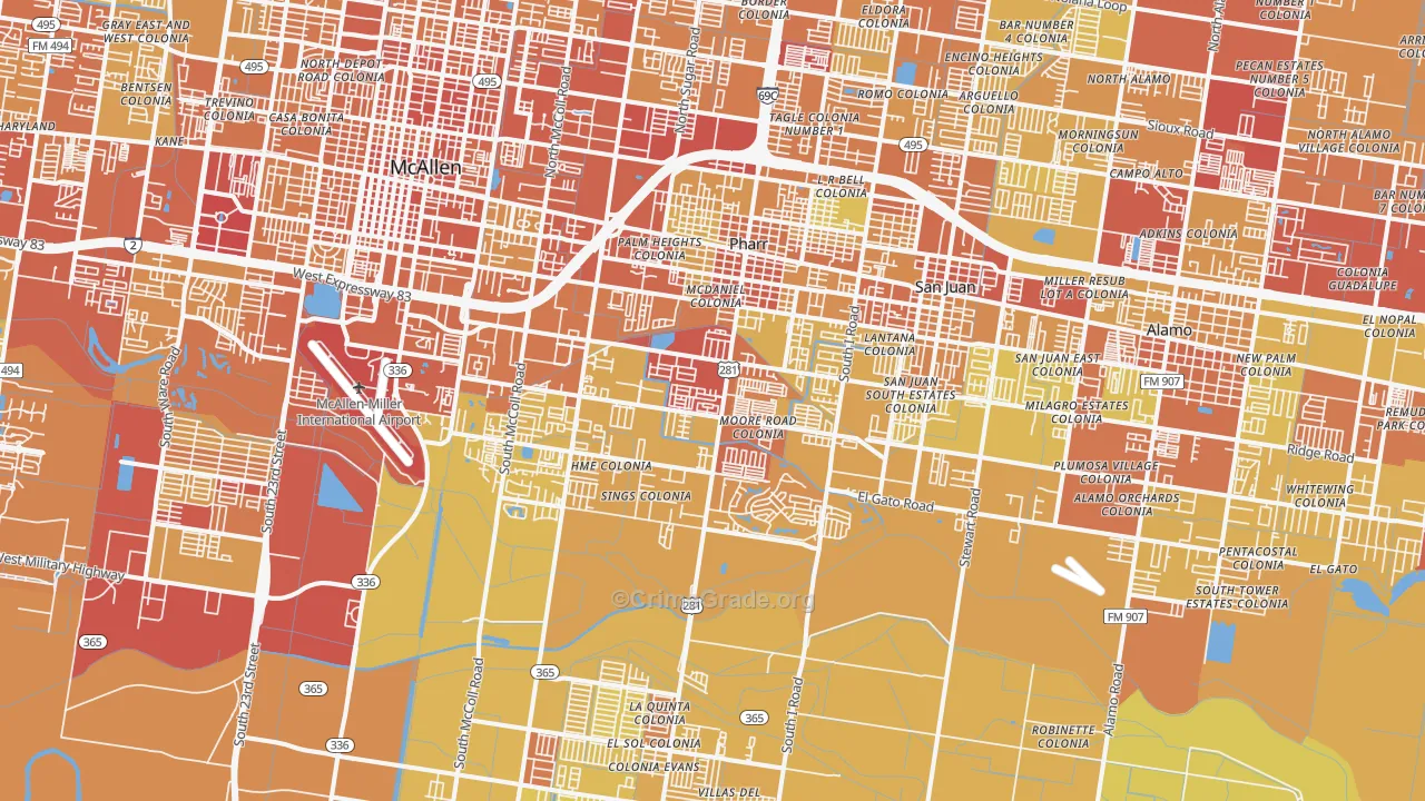 Pharr, TX Map of Vehicle Theft Rates