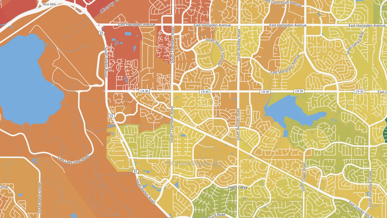 Pheasant Run, Aurora, CO Map of Vehicle Theft Rates
