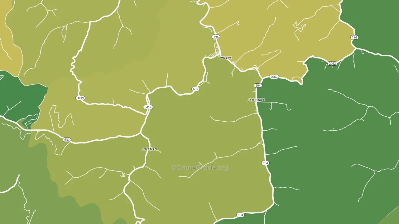 Phelps, KY Map of Vehicle Theft Rates