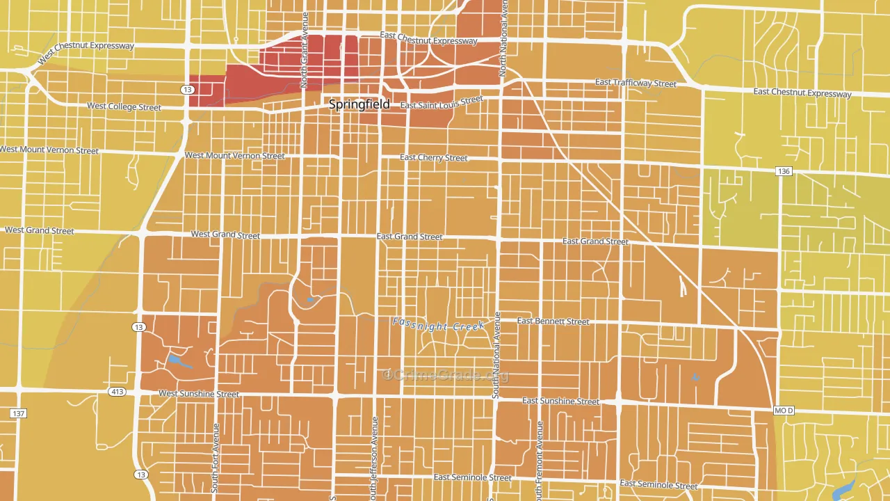 Phelps, Springfield, MO Map of Vehicle Theft Rates