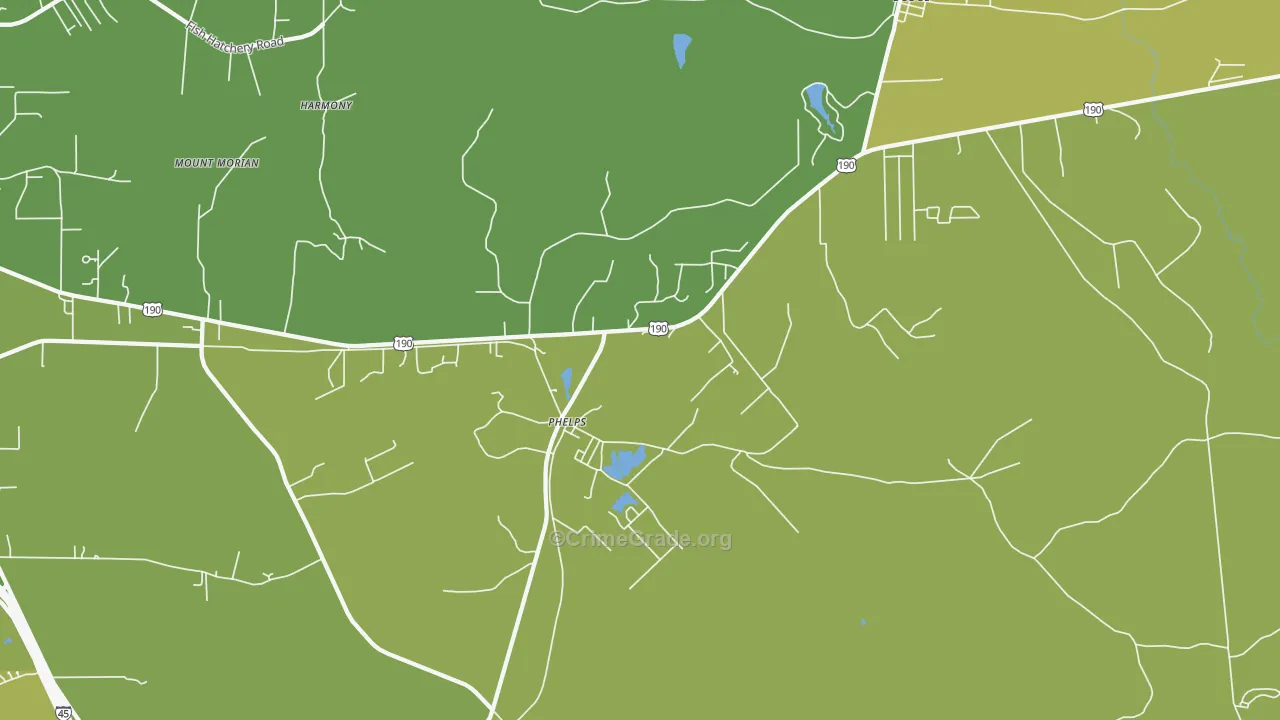 Phelps, TX Map of Vehicle Theft Rates