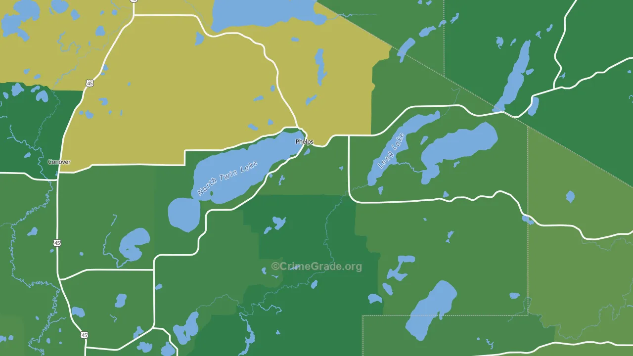 Phelps, WI Map of Vehicle Theft Rates
