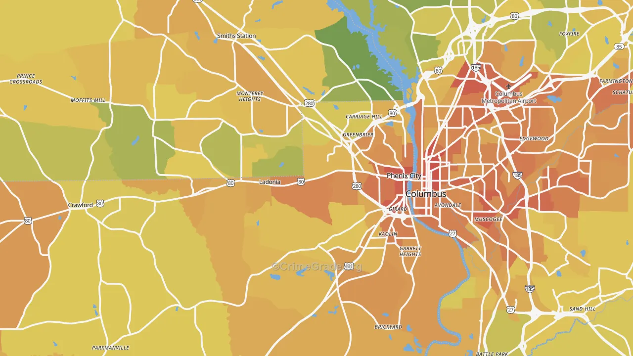 Phenix City, AL Map of Vehicle Theft Rates