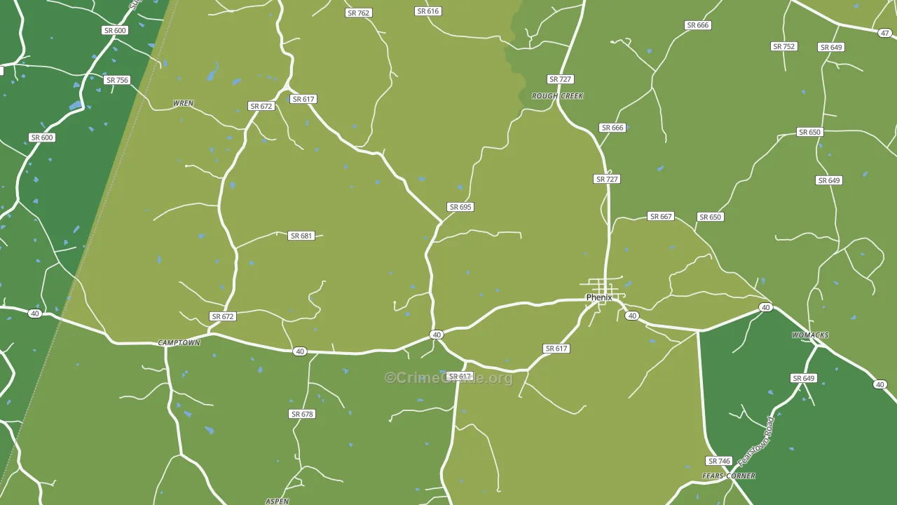 Phenix, VA Map of Vehicle Theft Rates
