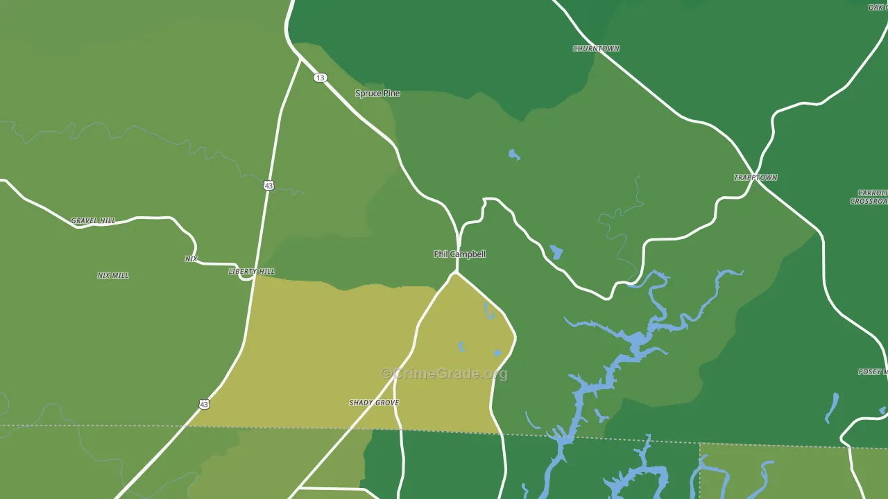 Phil Campbell, AL Map of Vehicle Theft Rates
