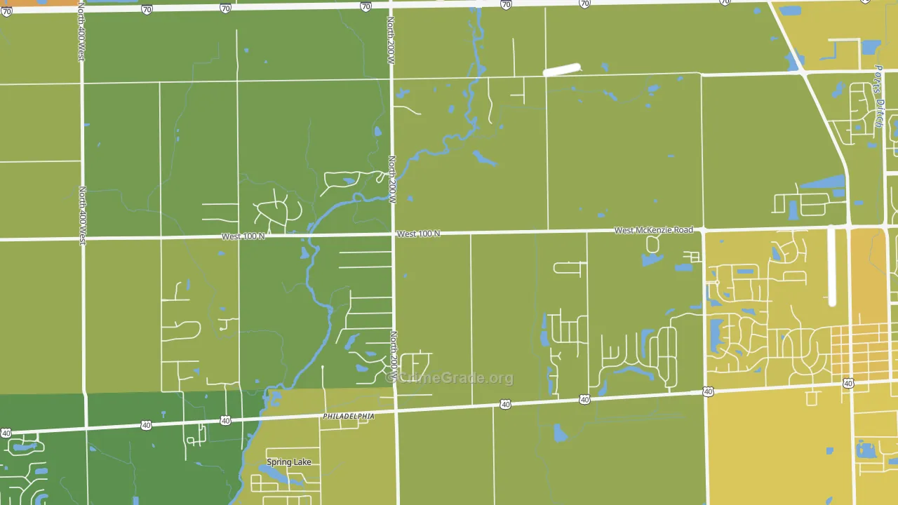 Philadelphia, IN Map of Vehicle Theft Rates