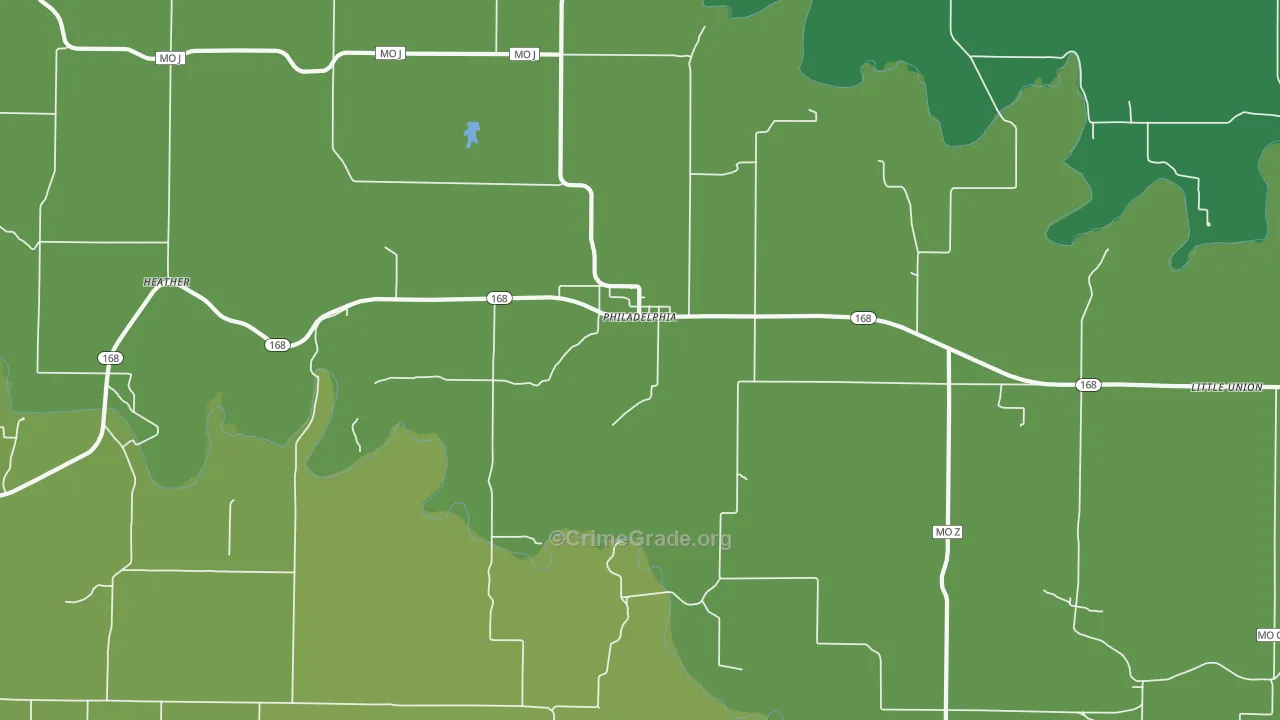 Philadelphia, MO Map of Vehicle Theft Rates