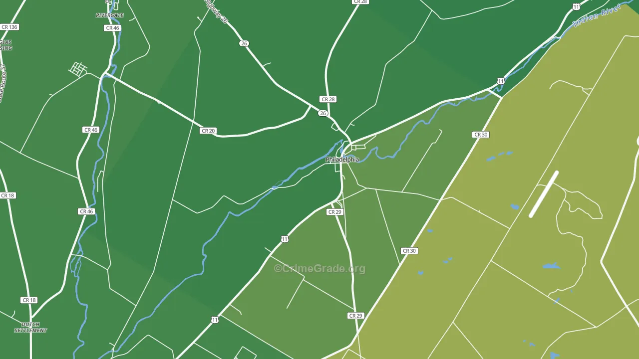 Philadelphia, NY Map of Vehicle Theft Rates