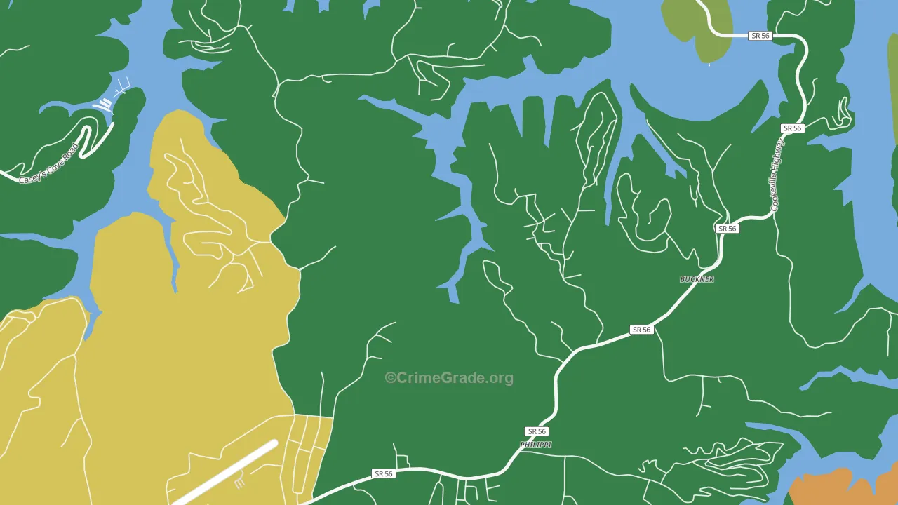 Philippi, TN Map of Vehicle Theft Rates
