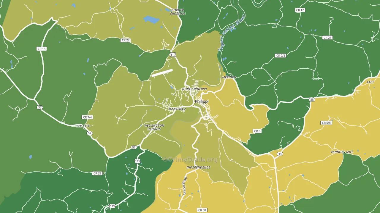 Philippi, WV Map of Vehicle Theft Rates