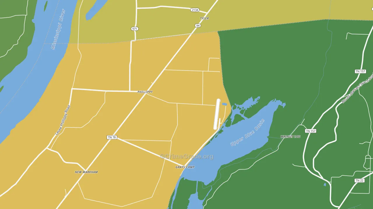 Phillippy, TN Map of Vehicle Theft Rates