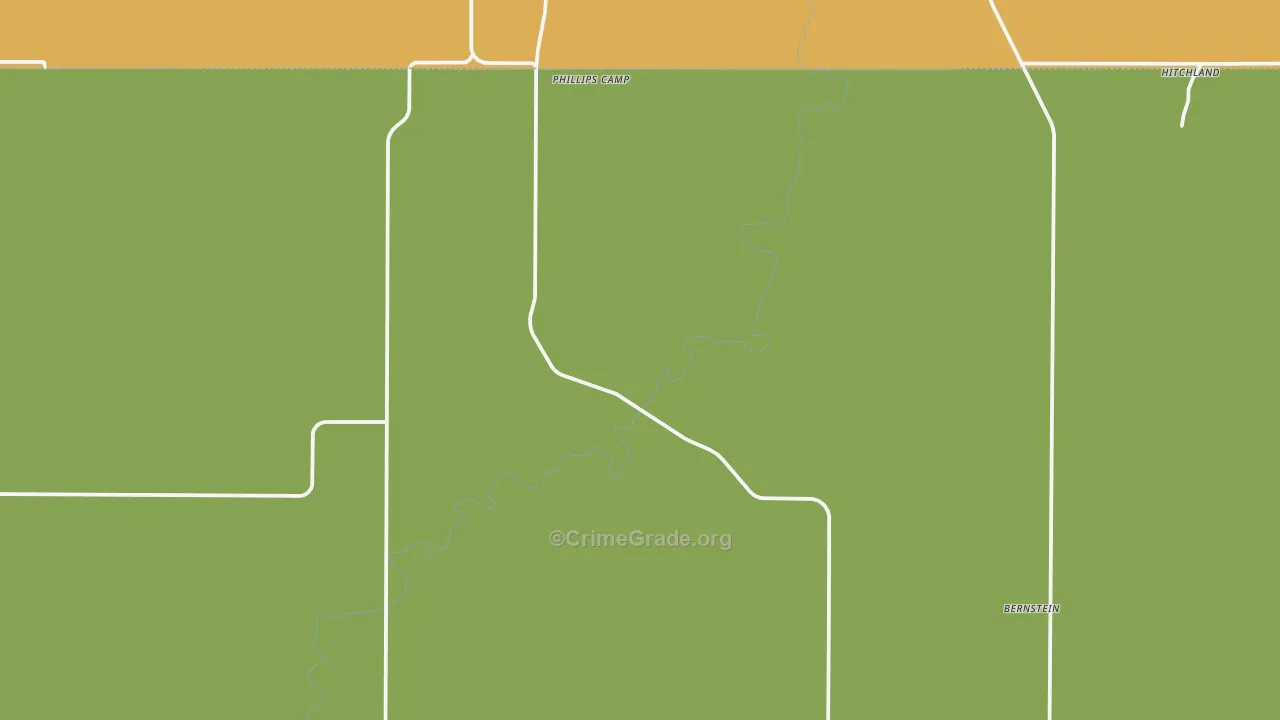 Phillips Camp, TX Map of Vehicle Theft Rates
