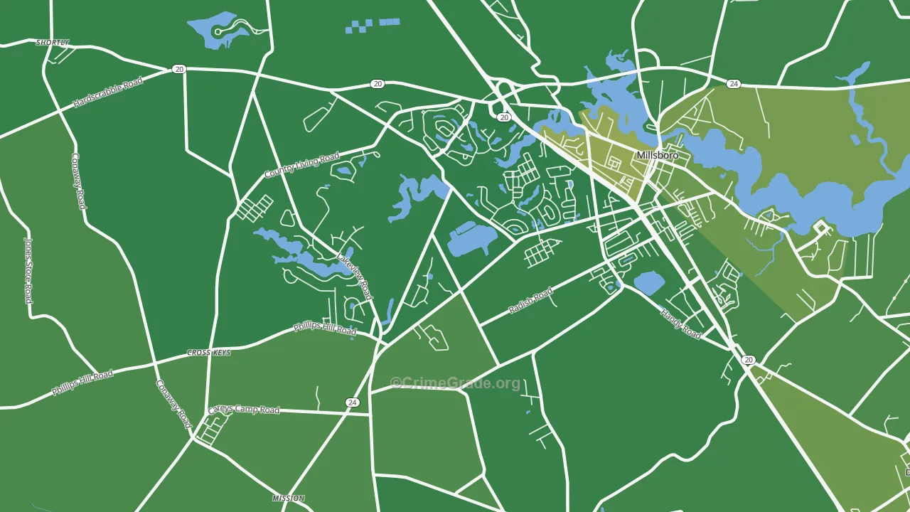 Phillips Hill, DE Map of Vehicle Theft Rates