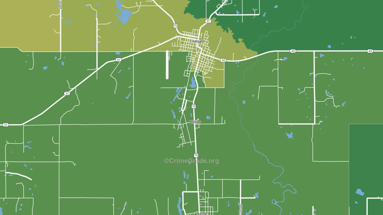 Phillips, OK Map of Vehicle Theft Rates